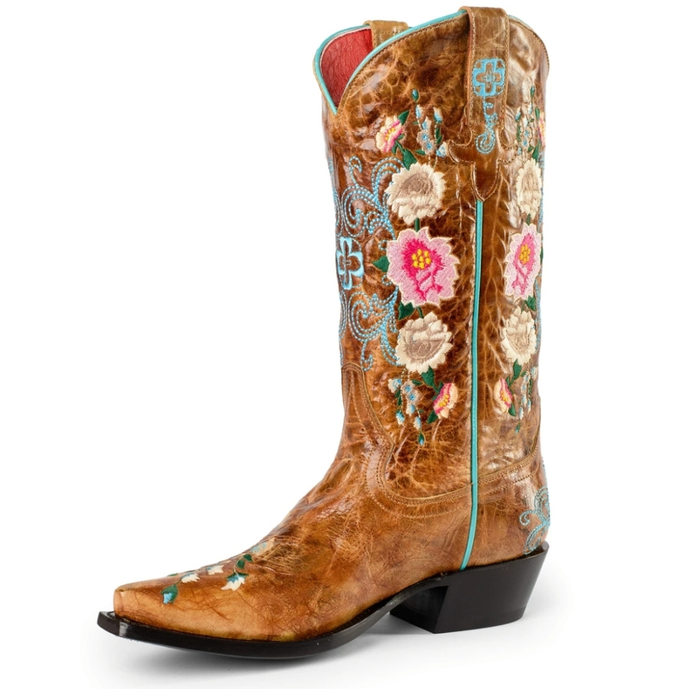 MACIE BEAN Rose Garden distressed leather floral embroidered cowgirl boots sz 8